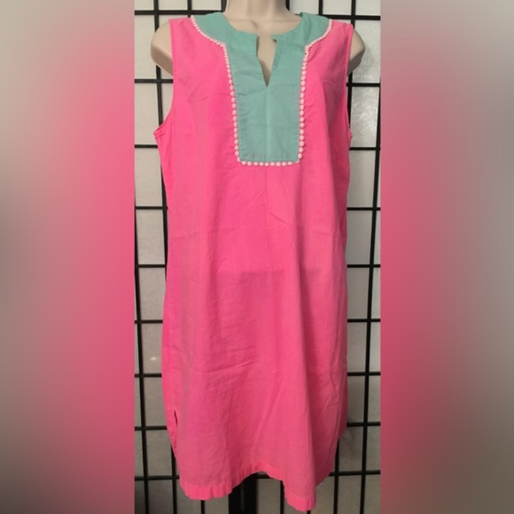 Sail to Sable Pink Shift Dress with Mint Bib Trim